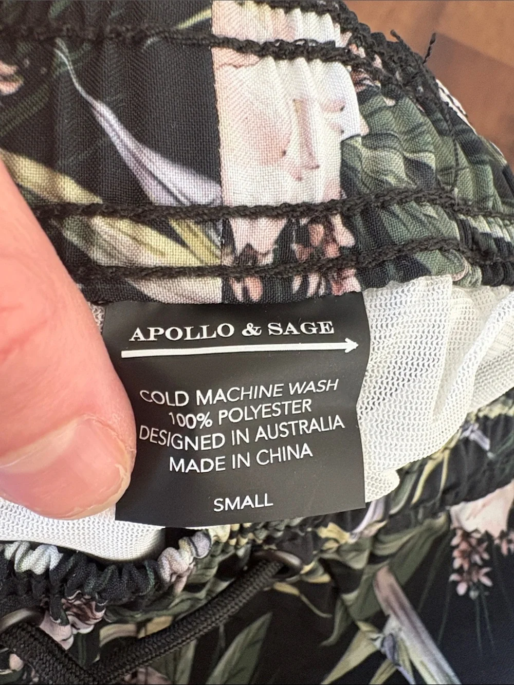 Apollo and Sage Floral Black Drawstring Men’s Swim Trunks